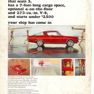 Vintage 1964 Print Ad for Plymouth Barracuda and Mercury Comet - Wall art