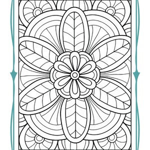 May include: A black and white intricate mandala design with a flower in the center. The mandala is surrounded by a decorative frame.