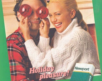 1994 Newport Cigarettes Magazine Print Ad Man and Woman, Christmas Decorations