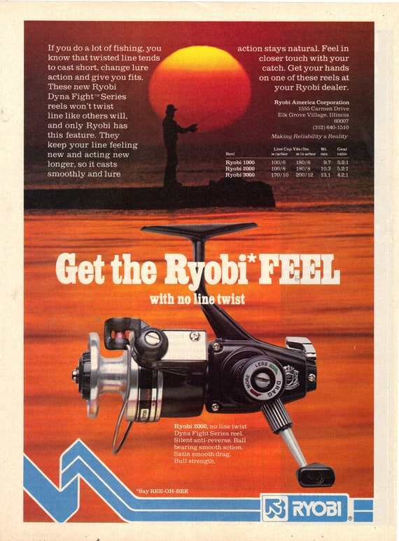 Vintage 1980 Print Ad for Ryobi Fishing Reels 