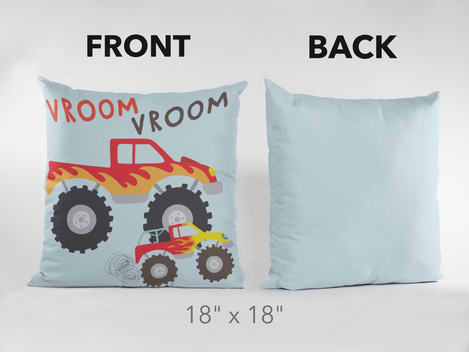 Vroom Pillow, Monster Truck Throw Pillow, Toddler Boy Nursery Decor