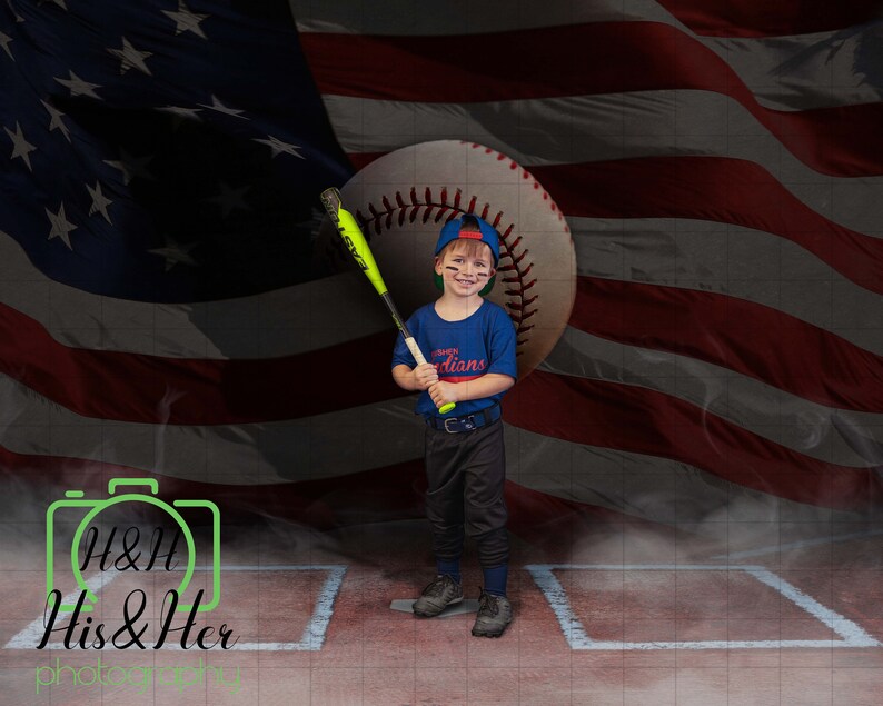 American Baseball Portrait, Digital Background, Digital Backdrop, Digital Download, Photoshop Background image 1