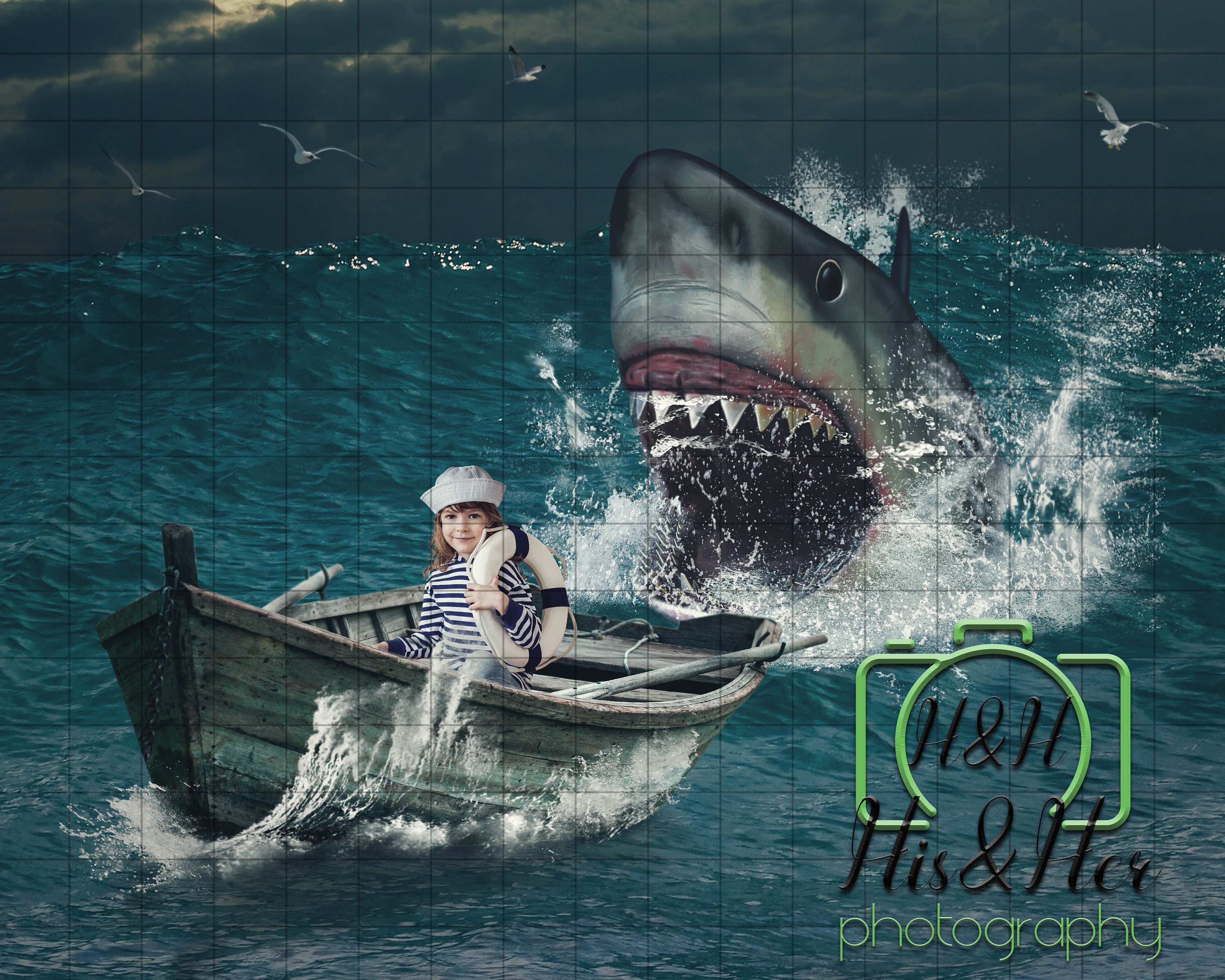 Wave Shark Attack Digital Background Digital Backdrop - Etsy