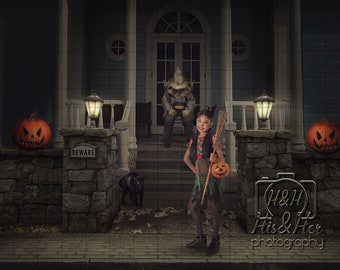 Halloween Trick or Treat Night, Digital Background, Digital Backdrop, Digital Download, Photoshop Background, Add Your Own Subject