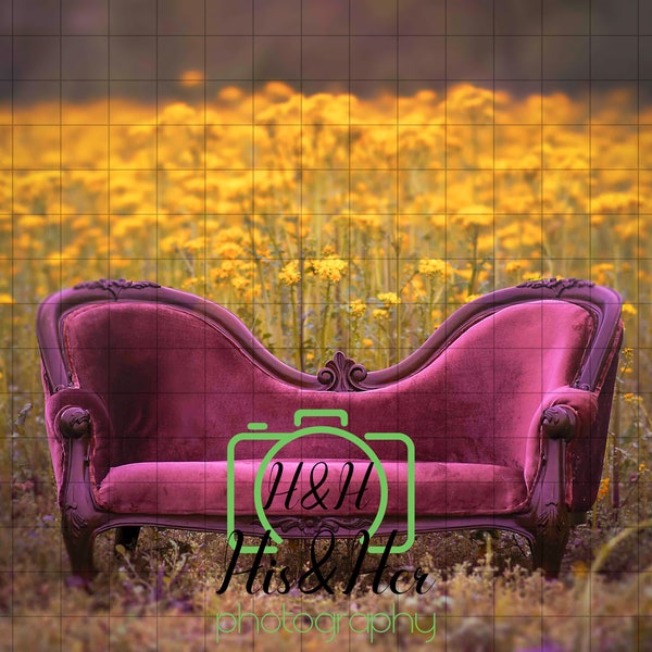 Couch In Flower Field, Digital Background, Digital Backdrop, Digital Download, Photoshop Background, Add Your Own Subject