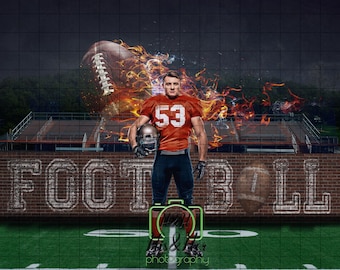 Football On Fire, Digital Background, Digital Backdrop, Digital Download, Photoshop Background, Add Your Own Subject