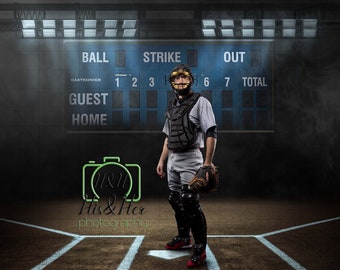 Baseball Player Scoreboard and Lights, Digital Background, Digital Backdrop, Digital Download, Photoshop Background, Add Your Own Subject