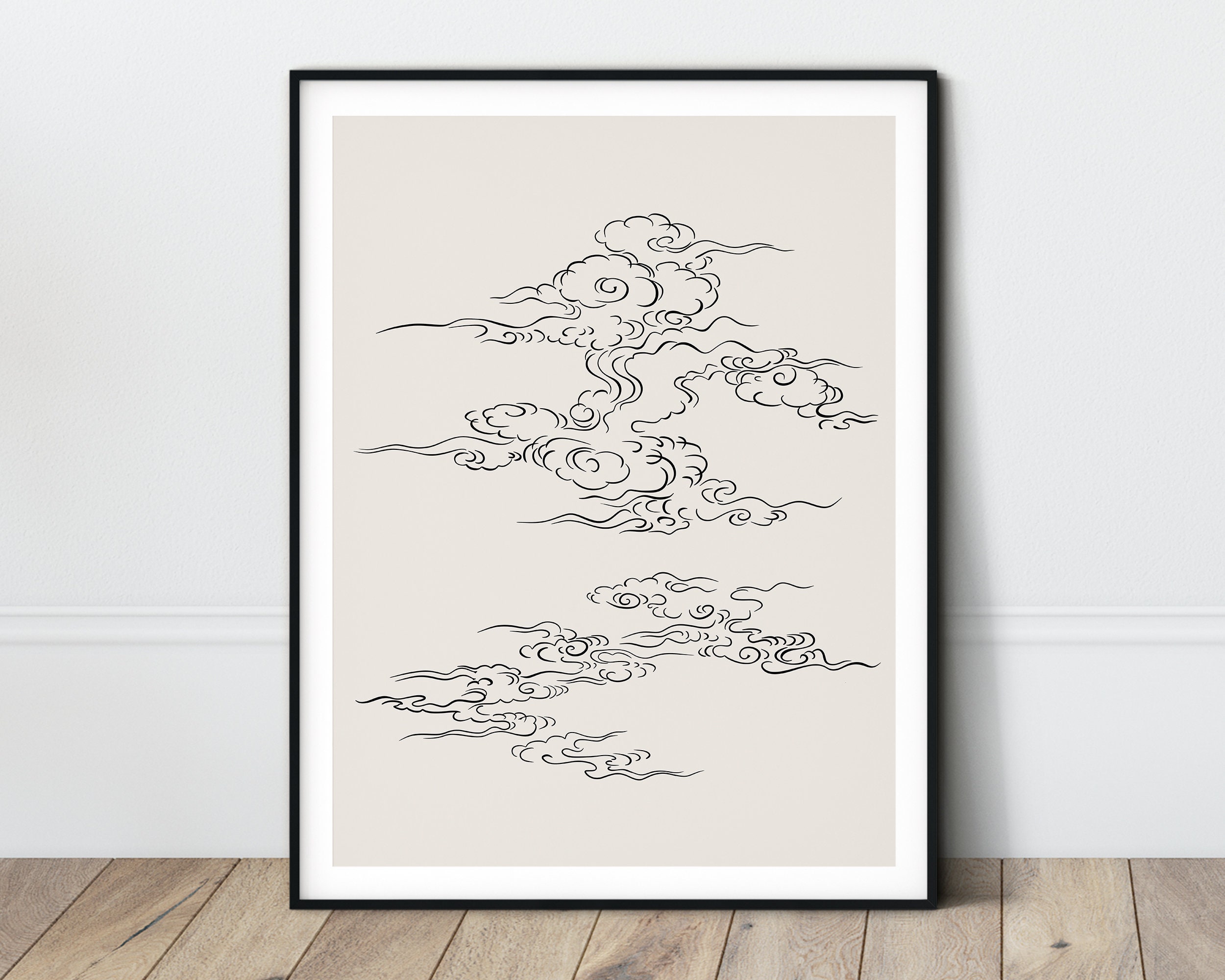citrus ガラスアート WEB受注生産限定 新品未使用 Japandi Cloud Print Abstract Line Art Beige Printable Art