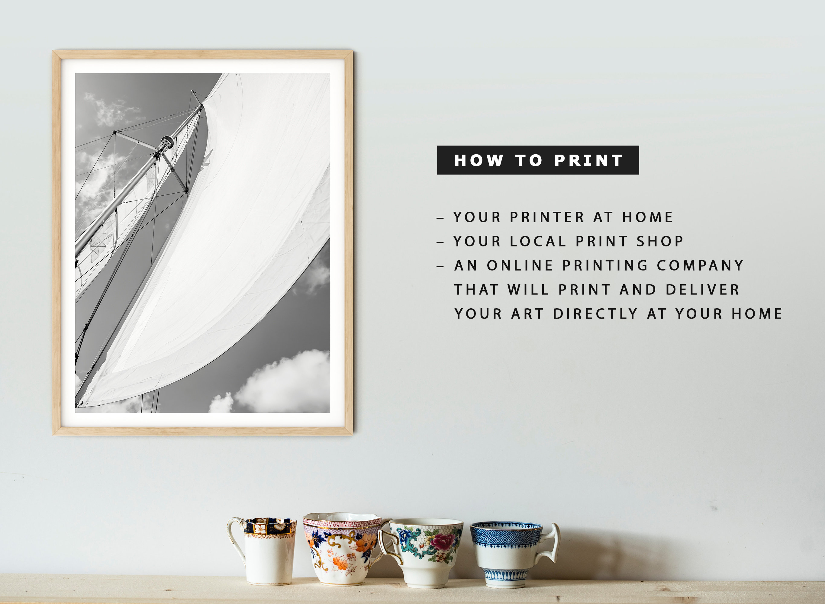 Black White Sailboat Coastal Art Print Minimalist Sail Art Modern ...