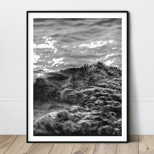 Stormy Sea Printable Monochrome Waves Noir Ocean Print Dark Waters Photo Sea Storm Abstract Black and White Wave Moody Ocean Wall art