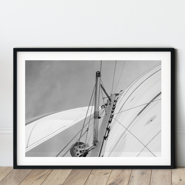 Black White Sailing Sailboat Art Print Nautical Photography Sail Boat Decor Classic Yacht Poster Printable Men's Home Sailor House Gift
