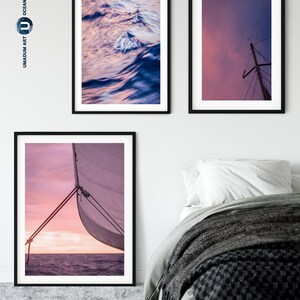 Sailing set of 3 Sailboat Art Print Yacht Wall Decor Navy Blush Ocean Nautical Photography Boat office poster Sails gallery wall Maritime image 7