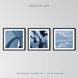Yacht Print set of 3 Sailing Photography Navy blue Wall decor Nautical Minimalism Seascape art poster SailBoat Art Bundle Blue Ocean Neutral