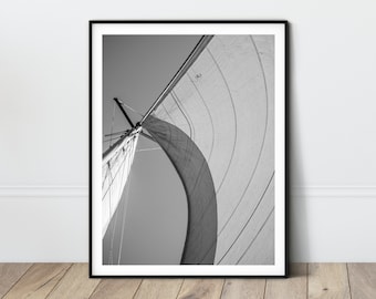 Black and white Sailing art print Nautical photography Sailboat poster Above bed decor boat Yacht digital poster Maritime home decor