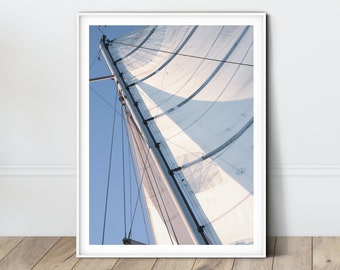 Sailing Yacht Print Nautical Poster Light Blue Wall Art Sailboat Photography Men's Yacht Rigging Ocean Printable Art Coastal Boat Print