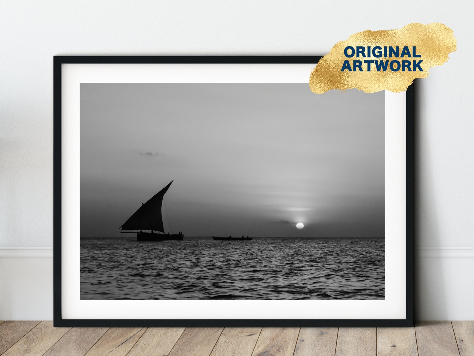black and white sailboat canvas art