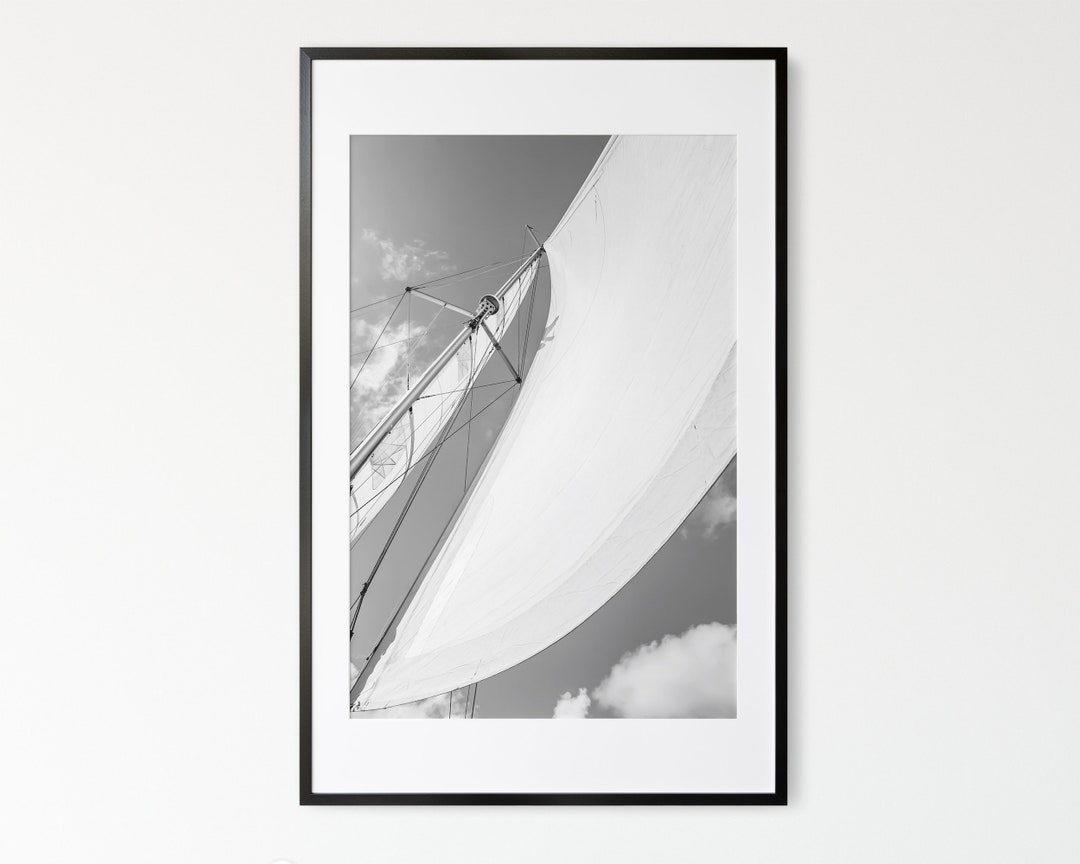 Black White Sailboat Coastal Art Print Minimalist Sail Art Modern