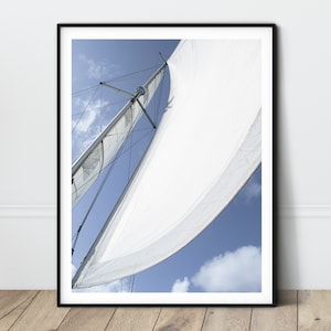 Light Blue Sailboat Sailing Art Print Coastal Photography Printable Mens Yacht Minimalist Modern Housewarming Gift Nautical Wall Art
