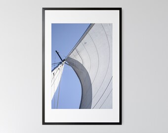 Light Blue Sailing Nautical Boat Print Sailboat Photography Yachting Wall Decor Yacht Wall Art Coastal Boat Print Regatta Photoprint