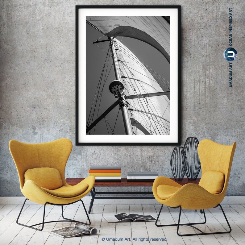black and white sailboat canvas art