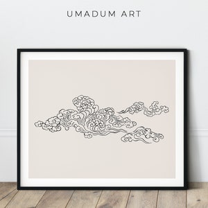 Abstract Japanese Beige Cloud Print Minimalist Neutral Sky Home Decor Vintage Nursery Art Above bed Calming Continuous line art