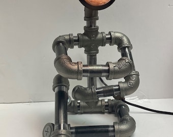 Handmade Robot Lamp, Industrial Black Pipe Steampunk Desk Lamp