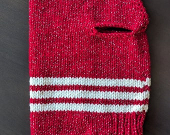 Red Dog Sweater, Dog Christmas Sweater, candy cane, Cat Sweater, Red and White, Stripes, Knit, 16.5 inches by 12 inches