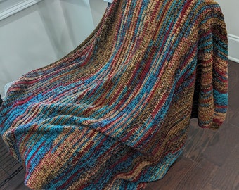 Multicolor Afghan, Colorful Throw, Southwestern Colors, Burgundy, Blue, Brown, Charcoal, Tan, Turquoise, Teal, charcoal