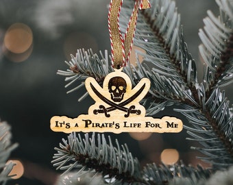 Handmade Pirate Skull Wood Christmas Ornament, Jolly Roger