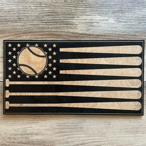 Baseball Wooden Flag, Baseball Gift, Sports Gift, American Flag, Wood Decor, Office Decor, Man Cave Decor, Bedroom Decor