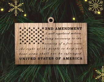 2nd Amendment Flag Wood Christmas Ornament, Patriotic Gift
