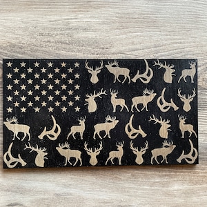 Hunting American Wood Flag, Hunting Flag, Hunting Decor, Wood Flag, American Flag, Wood Decor, Unique Dad Gift, Deer, Elk