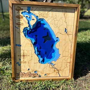 Lake George Map, Lake George Florida, Custom Wood Map, Wood Map, Custom 3D Lake Map, Lake House, Airbnb Decor, Realtor Gift, Custom City Map
