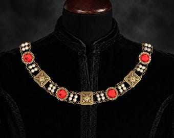 Brass Tudor Chain of Office with Pearls