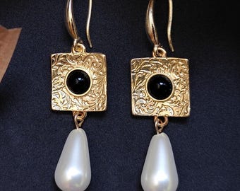Boucles d'oreilles historiques, bijoux Renaissance pour femme, boucles d'oreilles pendantes en perles, Margaret