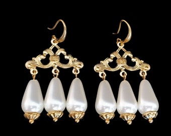 Pendientes de candelabro colgantes de oro, pendientes de candelabro barroco, pendientes para traje victoriano, pendientes de candelabro victoriano, Lady Anne