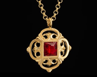 Renaissance Necklace, Tudor style jewelry, gold plated pendant, Anne