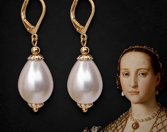 Eleanor of Toledo Pearl Earrings - Renaissance Teardrop Replica
