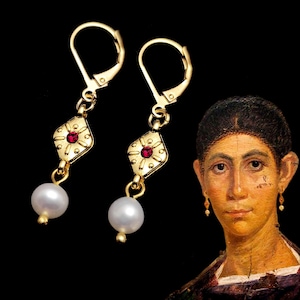 Orecchini romani con perle vere, orecchini leggeri Pompei, gioielli antichi, Augusta