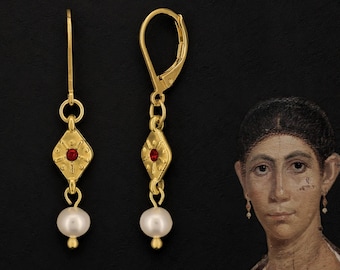 Fayum Style Roman Pearl Drop Earrings Augusta