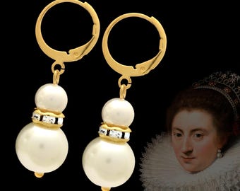 Baroque Round Pearl Strass Earrings, Ernestine