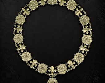 Tudor Livery Collar in Antique Brass, Rose or Golden Fleece
