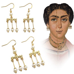 Boucles d'oreilles romaines Crotalia avec perles d'eau douce, Boucles d'oreilles en perles véritables, Bijoux romains anciens, Bijoux anciens, Boucles d'oreilles Pompéi, Flavia