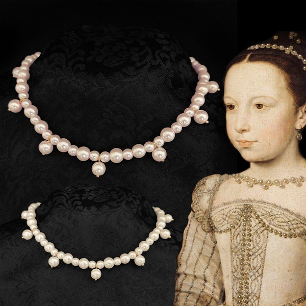 Collier de perles de verre Queen Margot, collier de perles de verre historique, beau tour de cou historique pour elle, bijoux faire renaissance