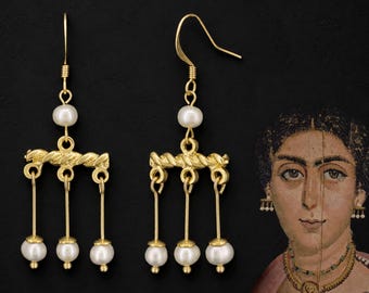 Crotalia roman earrings, freshwater real pearl earrings, Ancient jewelry, Flavia