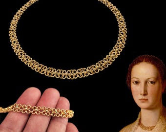 Gold Renaissance Chainmail Choker, 16th Century Italian Portrait Necklace, Historical Replica for Ren Fair & Reenactment, Costanza
