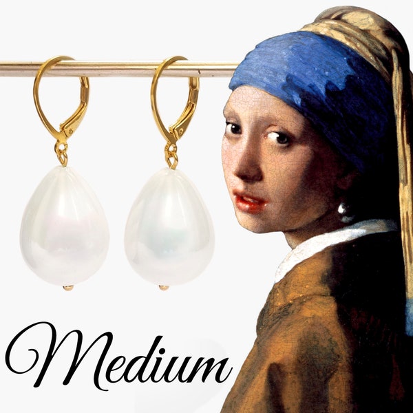 Johannes Vermeer Replik Ohrringe, Mädchen mit Perlenohrringen, Tropfen Perlenohrringe für Frau, 15x20mm große Perlenohrringe