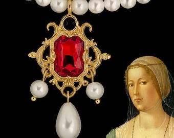 Gold Plated Replica Necklace, Italian Renaissance Jewelry for