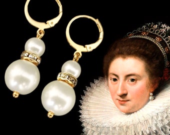 lightweight glass pearl earrings, Historical earrings replica, 17th century strass Earrings, Princess Ernestine