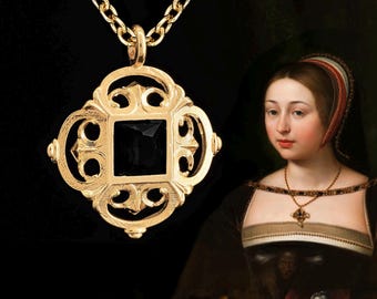 Naszyjnik Margaret Tudor, pozłacana biżuteria z portretem renesansowym